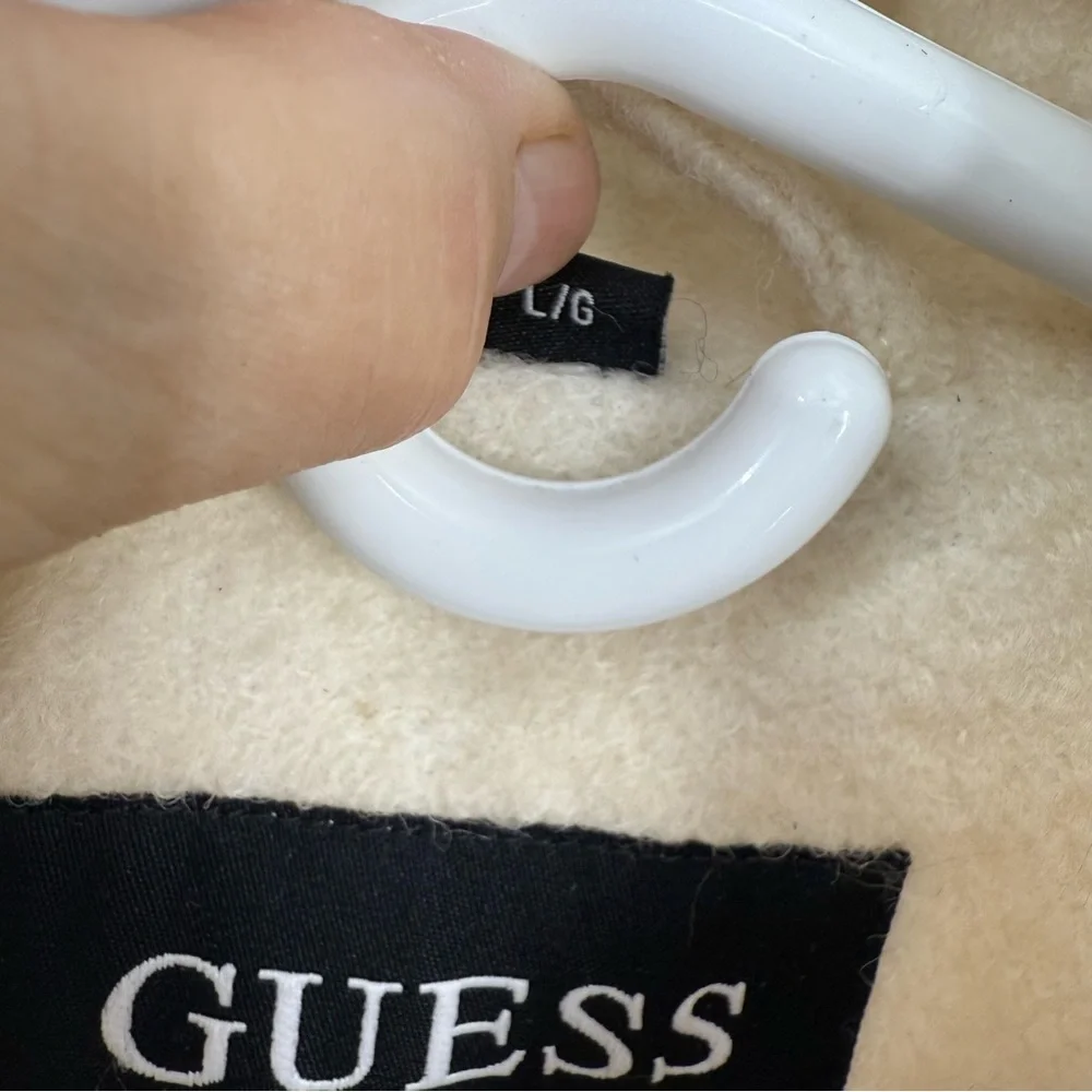 Guess wool blend white/cream military style pleated skirt, pea coat L